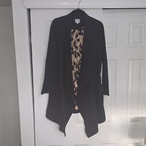Amaryllis Black Drape Blazer with Leopard Print Lining